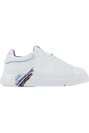 Emporio Armani Buty, Kobieta, Biały, 37 EU, Skóra, Wielokolorowe Sneakersy z Logo Pociągnięcia Pędzlem