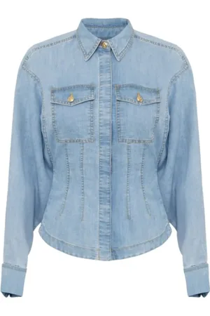 Elisabetta Franchi Kurtki, Kobieta, Niebieski, L, Denim, Denimowa koszula z baskinką