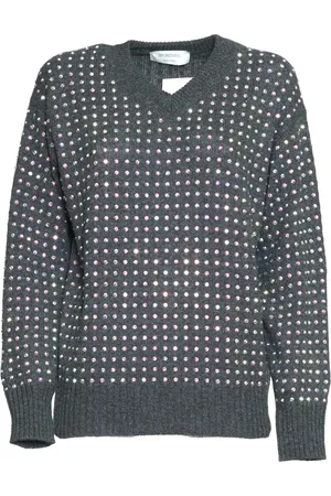 Sportmax Swetry, Kobieta, Szary, S, Wełna, Dzianina z dekoltem w serek