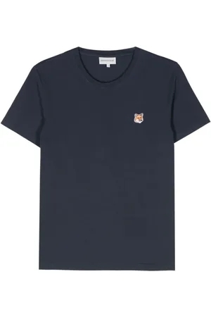 Maison Kitsuné Koszulki, Kobieta, Niebieski, M, Regularny T-shirt z naszywką Fox Head