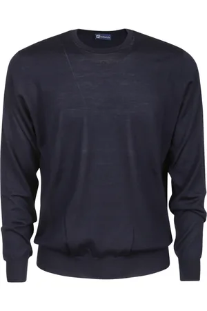 hindustrie Swetry, Mężczyzna, Niebieski, S, Niebieski Sweter Crewneck z Wełny Merino