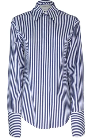 Sportmax Bluzki, Kobieta, Niebieski, S, Len, Koszula w paski z bawełny