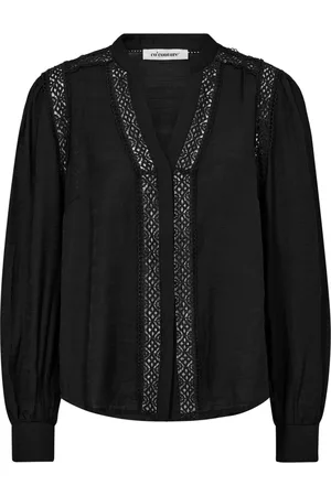 Co`Couture Bluzki, Kobieta, Czarny, XS, Czarna bluzka koszulowa z koronkowymi detalami