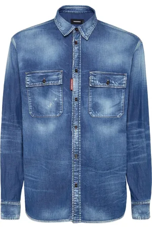 Dsquared2 Koszule, Mężczyzna, Niebieski, XL, Bawełna, Koszula robocza z kieszenią