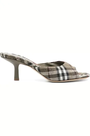 Burberry Buty, Kobieta, Zielony, 36 EU, Len, Zielone sandały na niskim obcasie
