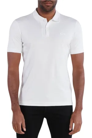 Calvin Klein Koszulki, Mężczyzna, Biały, L, Bawełna, Gładka koszulka polo z logo z bawełny