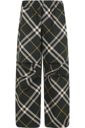 Burberry Spodnie, Mężczyzna, Zielony, M, Poliester, Zielone spodnie w kratę Ss 24