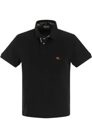 Etro Koszulki, Mężczyzna, Czarny, M, Bawełna, Koszulka polo piqué z haftowanym Pegazem