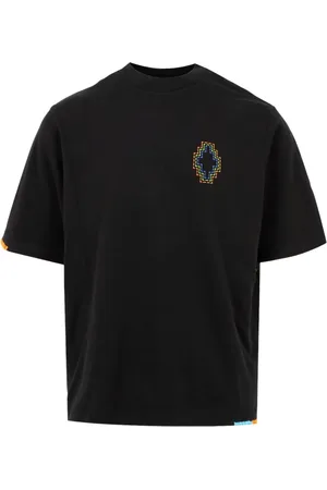 MARCELO BURLON Koszulki, Mężczyzna, Czarny, M, Bawełna, T-shirt z okrągłym dekoltem i haftowanym logo krzyża