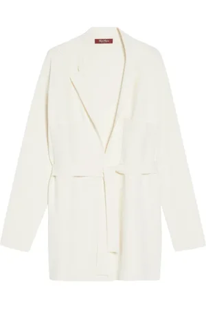 Max Mara Kurtki, Kobieta, Beżowy, L, Poliester, Kremowy Kardigan z Kołnierzem