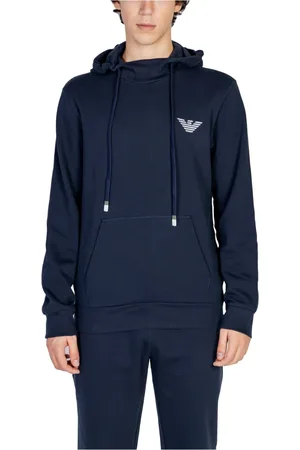 Emporio Armani Bluzy, Mężczyzna, Niebieski, S, Bawełna, Niebieska bluza z kapturem i kieszenią