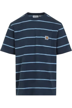 Carhartt Koszulki, Mężczyzna, Niebieski, L, Bawełna, Aiken Stripe Pocket T-shirt