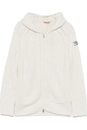 ERMANNO SCERVINO Swetry, Kobieta, Biały, L, Poliester, Biała dzianinowa bluza z kapturem zapinana na zamek