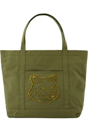 Maison Kitsuné Torebki, Kobieta, Zielony, ONE SIZE, Bawełna, Duża torba shopper Fox Head