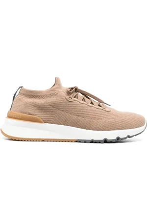 Brunello Cucinelli Buty, Mężczyzna, Beżowy, 41 EU, Bawełna, Sznurowane sneakersy z detalem logo