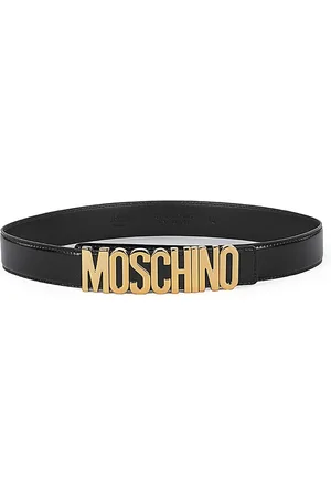 Moschino Akcesoria, Kobieta, Czarny, 75 CM, Czarny Skórzany Pasek z Złotą Sprzączką