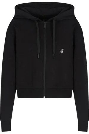 Armani Exchange Bluzy, Kobieta, Czarny, XS, Czarny Bluza z Zamkiem, Krojony Styl