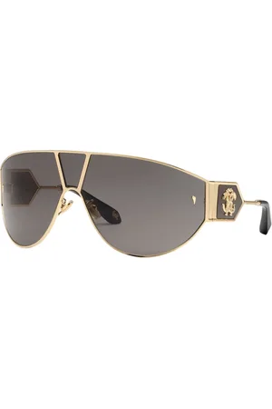 Roberto Cavalli Akcesoria, Kobieta, Żółty, ONE SIZE, Skóra, Fang Ozdobione Skóra Węża Okulary Przeciwsłoneczne
