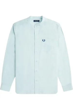 Fred Perry Koszule, Mężczyzna, Niebieski, L, Bawełna, Koszula z Kołnierzykiem Mao