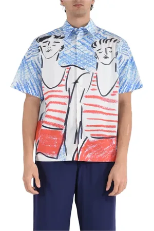 Msgm Koszule, Mężczyzna, Wielobarwność, L, Graficzna Koszula z Bawełny Two Sailors