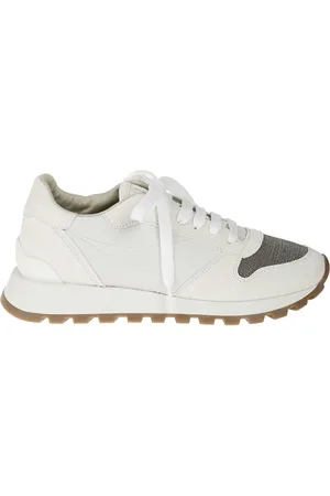 Brunello Cucinelli Buty, Kobieta, Biały, 37 EU, Zamsz, Białe płaskie buty z wyszukanymi detalami