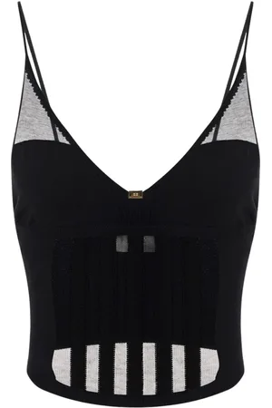 Elisabetta Franchi Koszulki, Kobieta, Czarny, M, Bawełna, Przezroczysty top