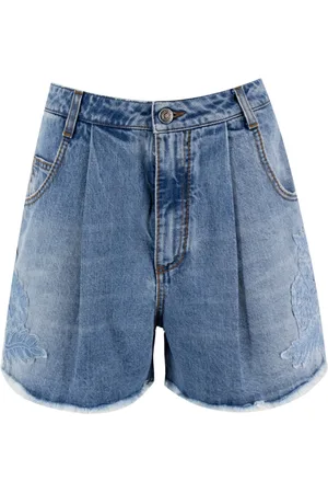 ERMANNO SCERVINO Szorty, Kobieta, Niebieski, S, Denim, Denimowe szorty z wysokim stanem i kwiatowymi aplikacjami