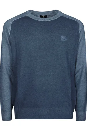 Etro Swetry, Mężczyzna, Niebieski, M, Wełna, Sweter Casual z Raglanowymi Rękawami