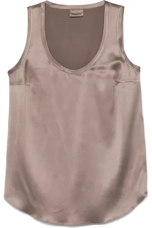 Brunello Cucinelli Koszulki, Kobieta, brązowy, S, Jedwabny satynowy top