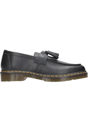 Dr. Martens Buty, Mężczyzna, Czarny, 41 EU, Skóra, Adrian Żółte Szwy Gładkie Skórzane Mokasyny z Frędzlami