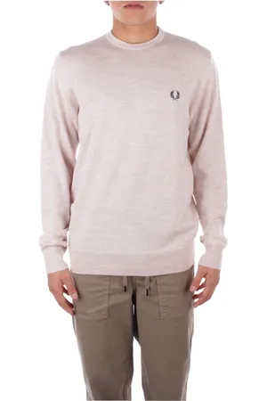 Fred Perry Swetry, Mężczyzna, Beżowy, M, Bawełna, Beżowy Sweter z Logo z Przodu