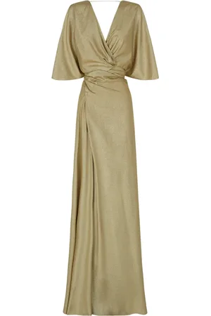 Cortana Sukienki, Kobieta, Żółty, L, Martina Silk Metallic Gold Dress