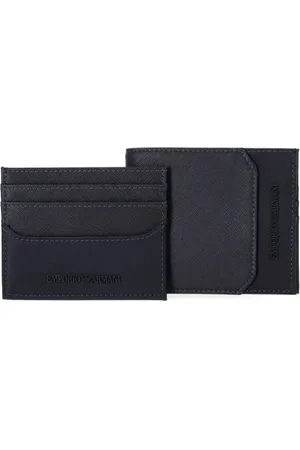 Emporio Armani Akcesoria, Mężczyzna, Niebieski, ONE SIZE, Skóra, Niebieski skórzany portfel i zestaw etui na karty