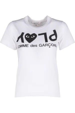 Comme des Garçons Koszulki, Kobieta, Biały, L, Bawełna, Stylowy T-Shirt z Białym Nadrukiem Logo