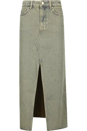 Ganni Spódnice, Kobieta, brązowy, S, Denim, Spódnica Maxi z Grubego Denimu Overdyed
