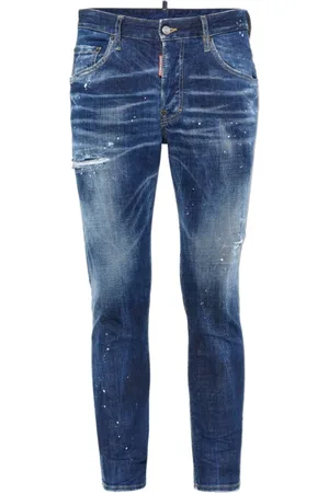 Dsquared2 Jeansy, Mężczyzna, Niebieski, S, Bawełna, Modne Dzinsy Skinny z Efektem Farb