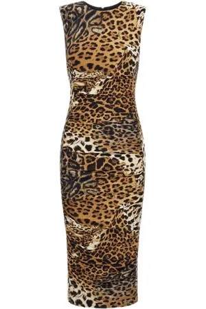 Roberto Cavalli Sukienki, Kobieta, brązowy, S, Sukienka z nadrukiem jaguara jasnobrązowa kobieta