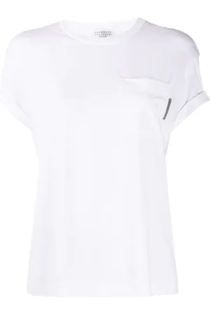 Brunello Cucinelli Koszulki, Kobieta, Biały, L, Bawełna, Girocollo M/Corta T-Shirt