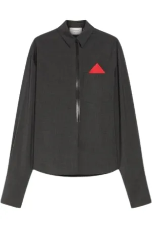 Sportmax Bluzki, Kobieta, Szary, M, Wełna, Oversized Wool Shirt