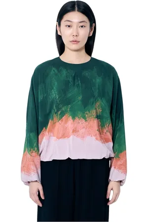 DRIES VAN NOTEN Bluzki, Kobieta, Wielobarwność, L, Len, Jedwabna Bluzka Capo z Nadrukiem