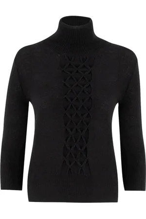 ERMANNO SCERVINO Swetry, Kobieta, Czarny, M, Wełna, Wełniany golf z detalami