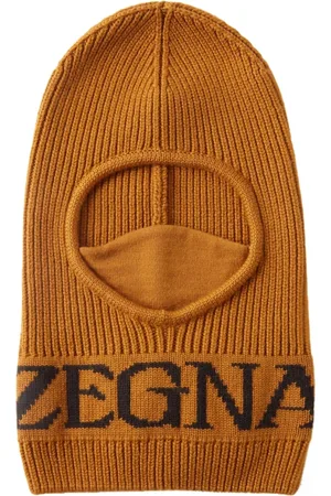Ermenegildo Zegna Akcesoria, Mężczyzna, brązowy, ONE SIZE, Wełna, Wełniana kominiarka Techmerino z logo