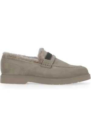 Brunello Cucinelli Buty, Kobieta, Szary, 37 EU, Zamsz, Szare zamszowe mokasyny z mosiężnymi detalami