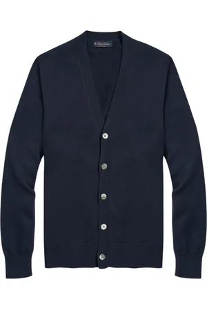 Brooks Brothers Swetry, Mężczyzna, Niebieski, M, Bawełna, Kardigan zapinany na guziki z bawełny Supima