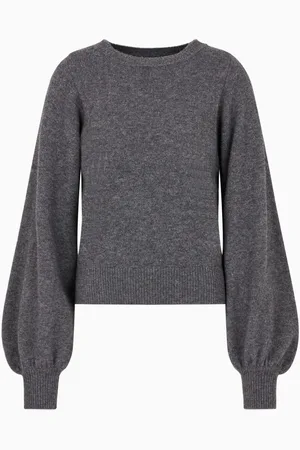 Emporio Armani Swetry, Kobieta, Szary, S, Kaszmir, Luksusowy sweter z wełny i kaszmiru z bufiastymi rękawami