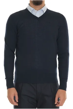 hindustrie Swetry, Mężczyzna, Niebieski, 2XL, Sweter z wełny merynosa z dekoltem w serek