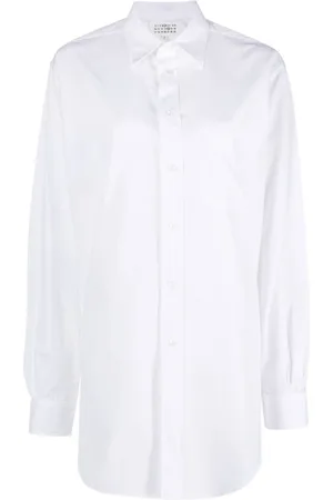 Maison Margiela Bluzki, Kobieta, Biały, S, Bawełna, Biała koszula z bawełny poplinowej