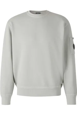 C.P. Company Bluzy, Mężczyzna, Szary, XL, Szara sweter z niebieską naszywką