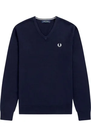 Fred Perry Swetry, Mężczyzna, Niebieski, L, Klasyczna Niebieska Dzianina z Dekoltem w Serek