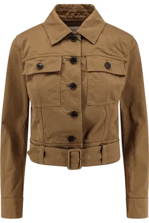 Saint Laurent Kurtki, Kobieta, Beżowy, S, Denim, Koronkowa Kurtka z Bawełny z Kontrastowymi Guzikami